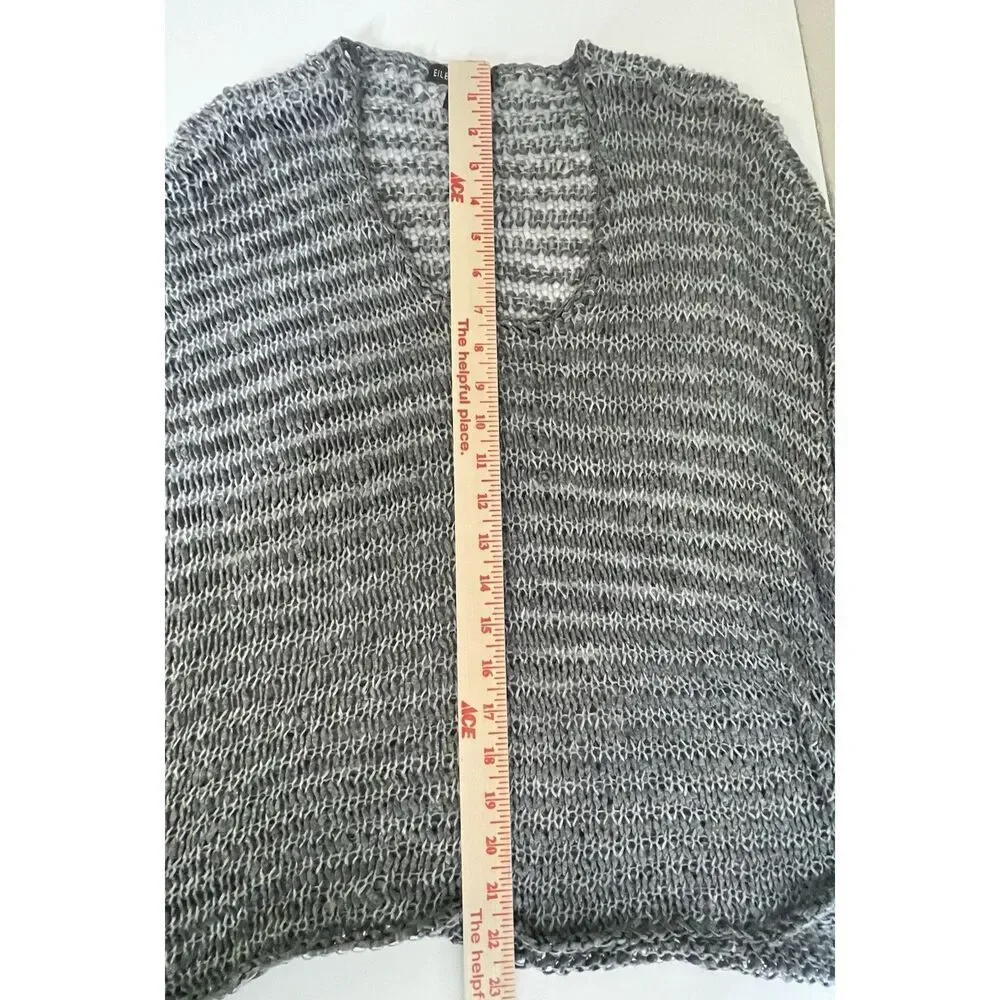 Eileen Fisher Top Size L Gray Linen Open Knit Lagenlook artsy Quit Luxury